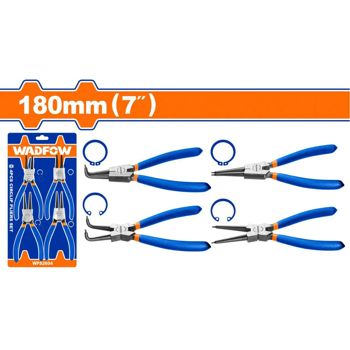 WADFOW 4-Piece Circlip Pliers Set 7-Inch Internal and External Retaining Ring Tools WPS2604 Wadfow